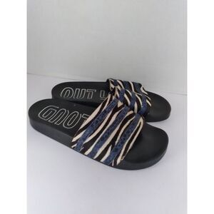 Striped Navy Blue and Beige Comfort Slides Pool Sandals Beach Slippers
